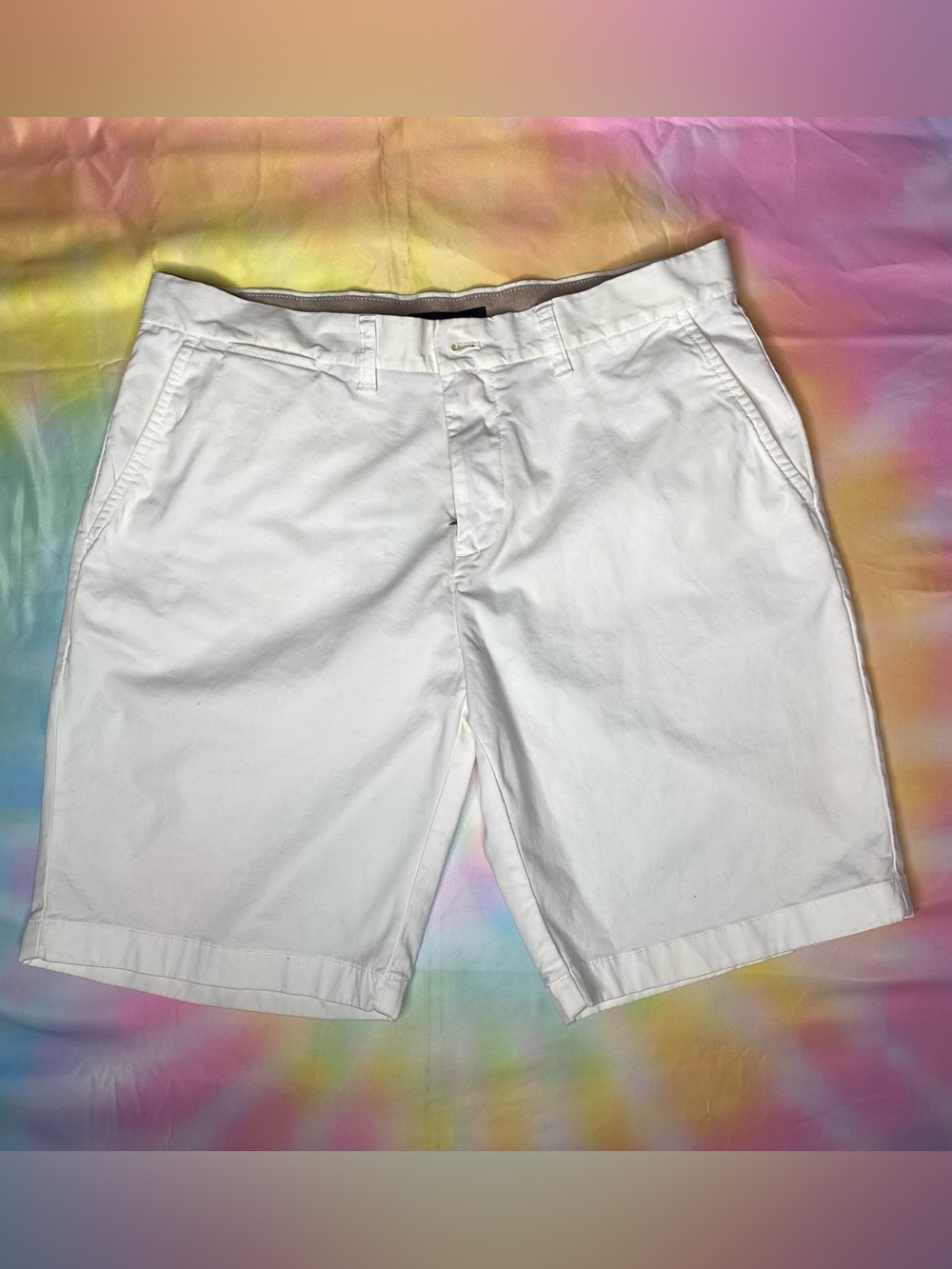 Tommy Hilfiger White Flat Front Cotton Shorts